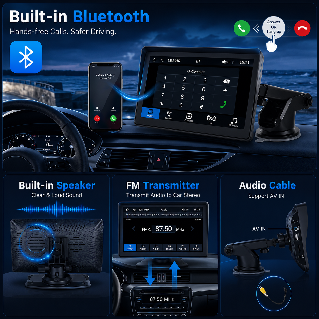Wireless Apple CarPlay Screen for Cars Portable Touchscreen Dashboard