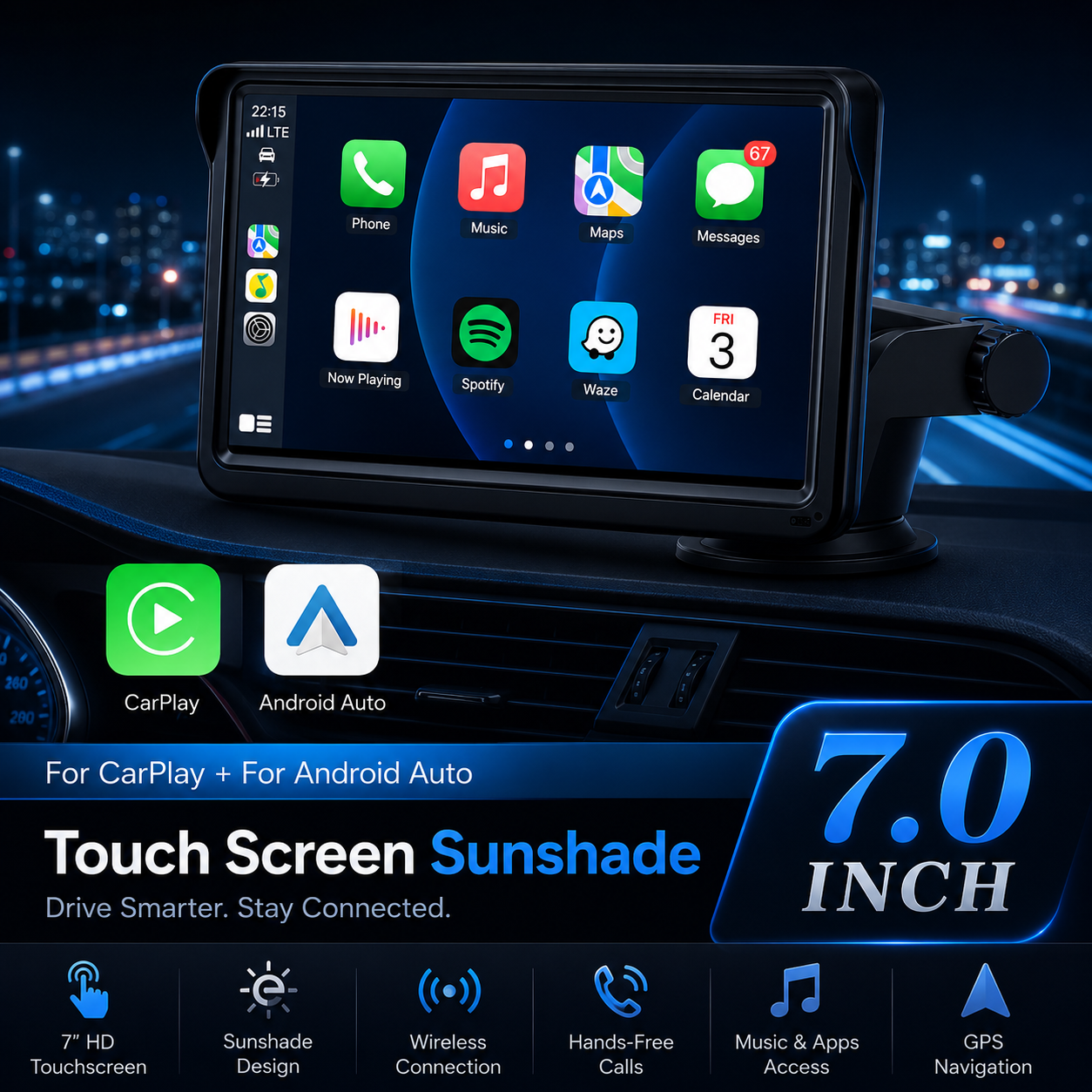 Wireless Apple CarPlay Screen for Cars Portable Touchscreen Dashboard