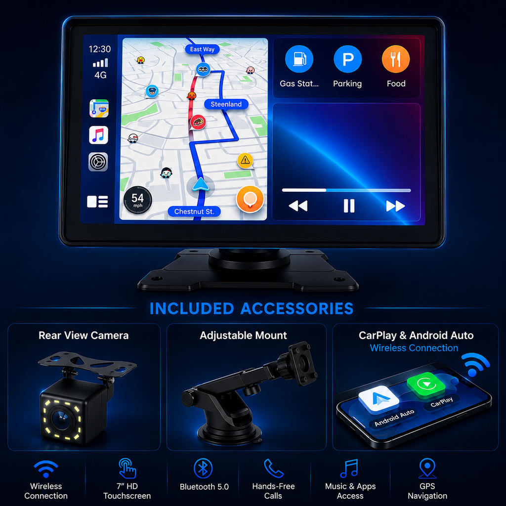 Wireless Apple CarPlay Screen for Cars Portable Touchscreen Dashboard